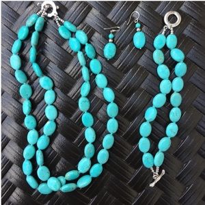 Turquoise & Silver necklace bracelet & earring set